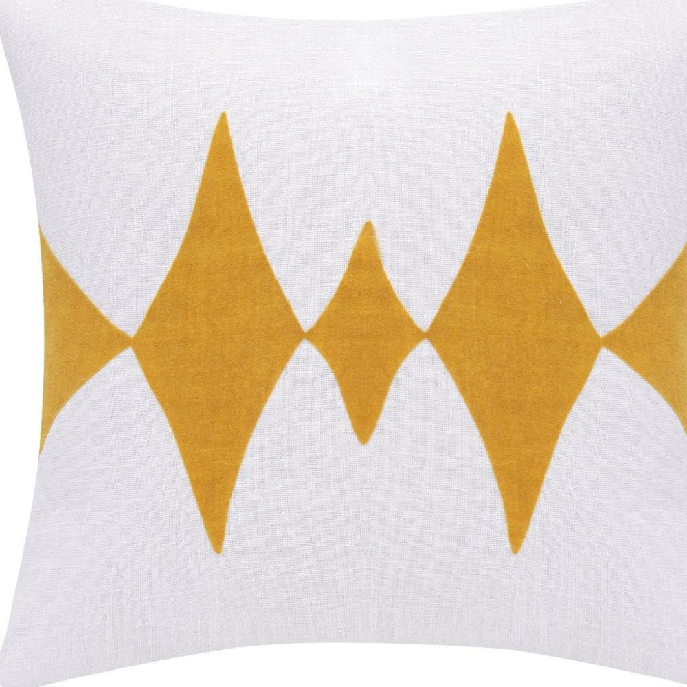 20" Ochre And White Diamond Cotton Blend Throw Pillow Cover