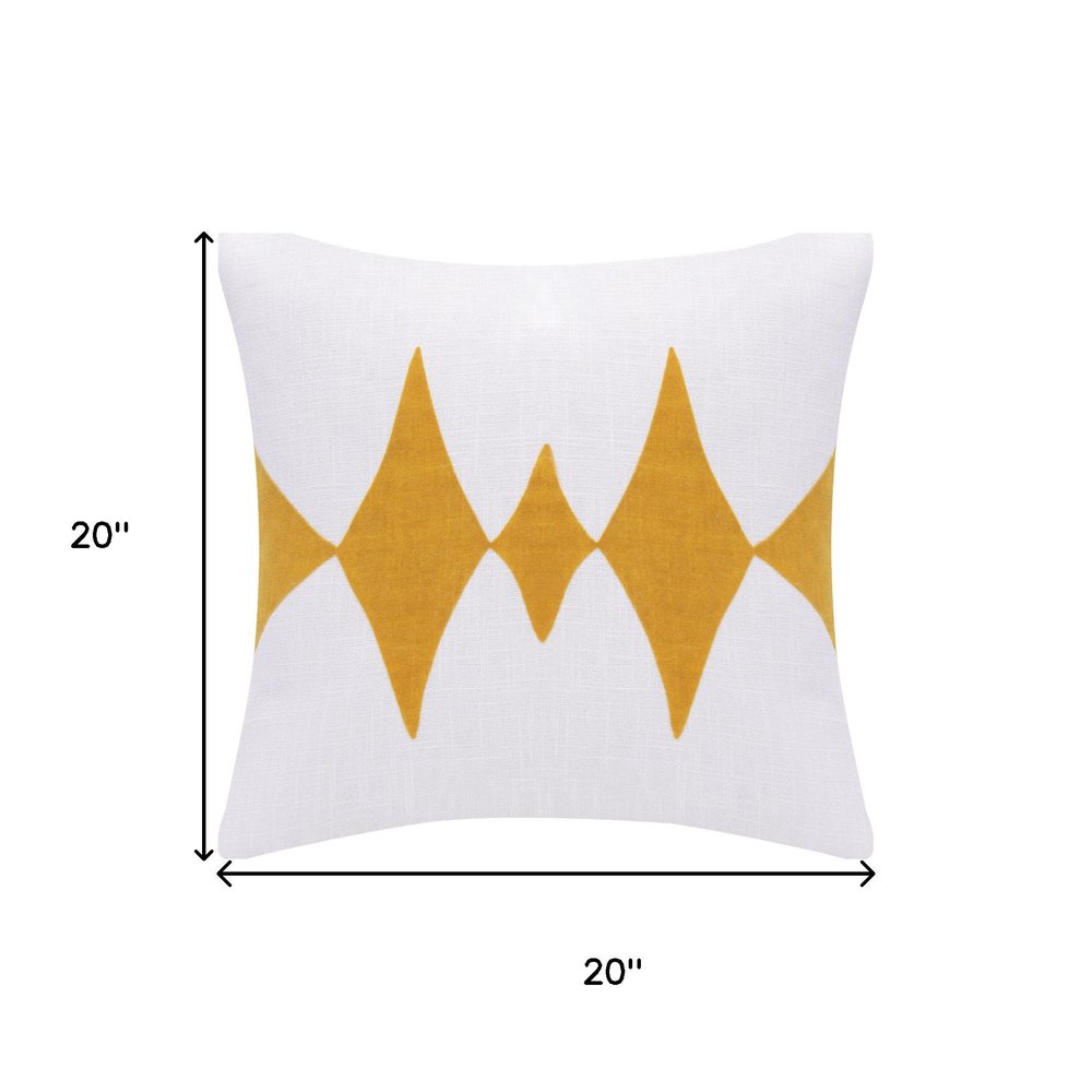20" Ochre And White Diamond Cotton Blend Throw Pillow Cover
