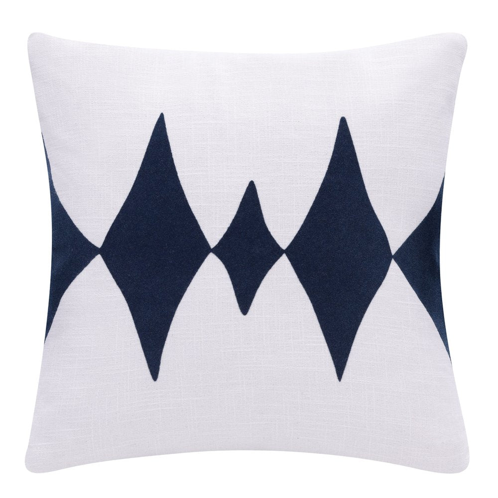 20" Blue And White Diamond Cotton Blend Throw Pillow Cover