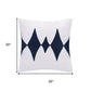 20" Blue And White Diamond Cotton Blend Throw Pillow Cover