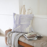 22" Purple And White Geometric Cotton Throw Pillow Cover