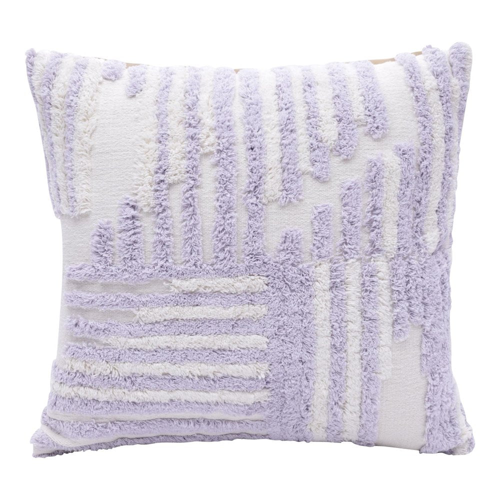 22" Lilac And White Geometric Cotton Throw Pillow Cover with Tufts