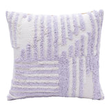 22" Lilac And White Geometric Cotton Throw Pillow Cover with Tufts