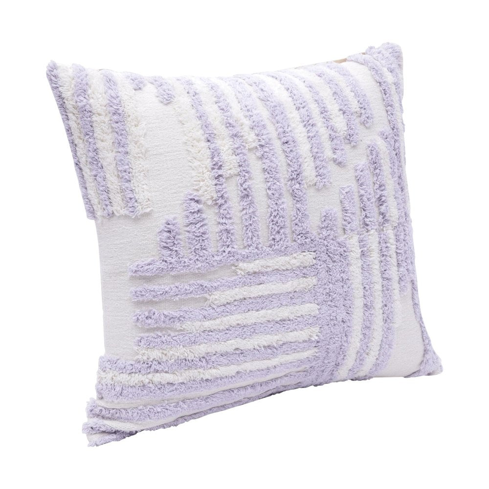 22" Lilac And White Geometric Cotton Throw Pillow Cover with Tufts