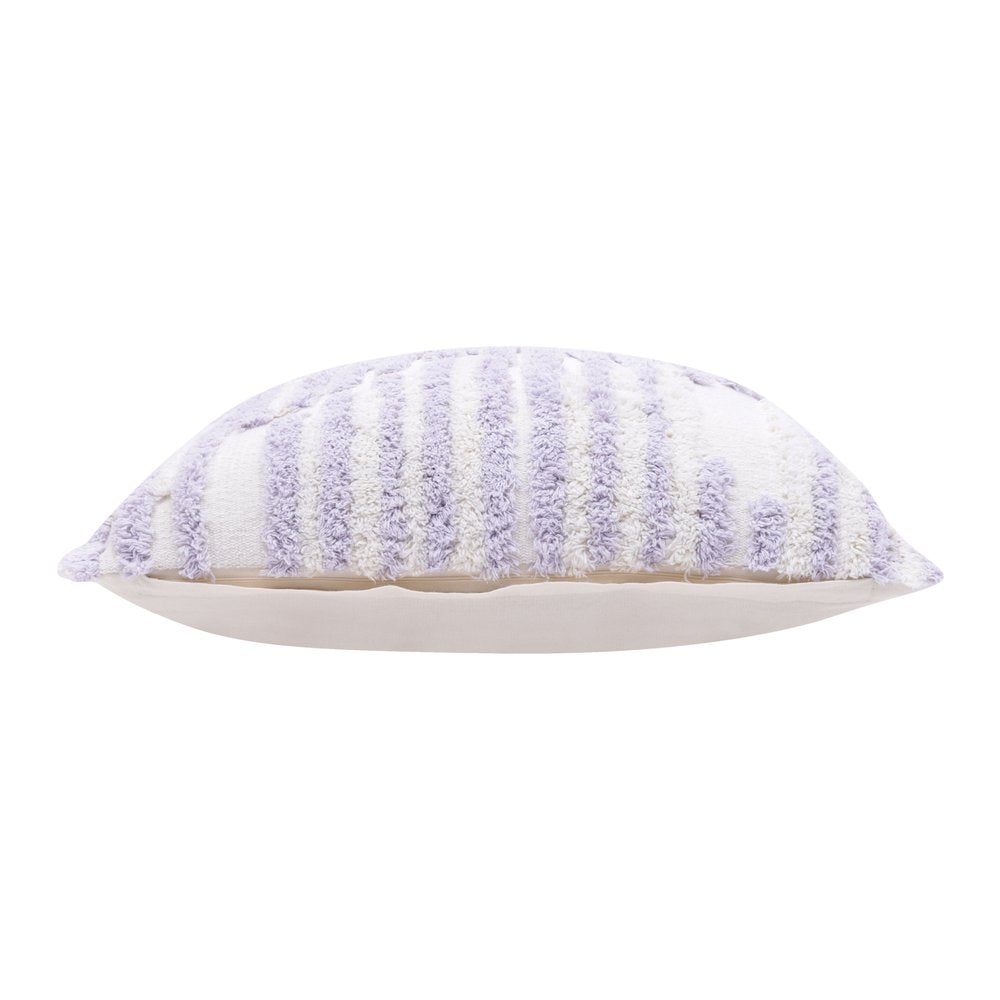 22" Lilac And White Geometric Cotton Throw Pillow Cover with Tufts