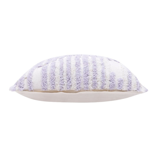 22" Lilac And White Geometric Cotton Throw Pillow Cover with Tufts