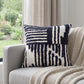 22" Blue And White Geometric Cotton Throw Pillow Cover with Tufts
