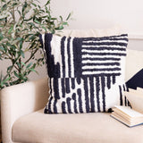 22" Navy Blue And White Geometric Cotton Throw Pillow Cover