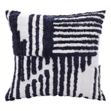 22" Blue And White Geometric Cotton Throw Pillow Cover with Tufts