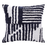 22" Blue And White Geometric Cotton Throw Pillow Cover with Tufts