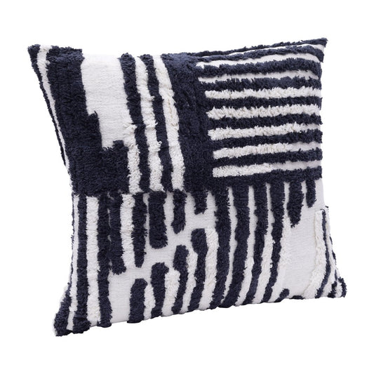 22" Navy Blue And White Geometric Cotton Throw Pillow Cover