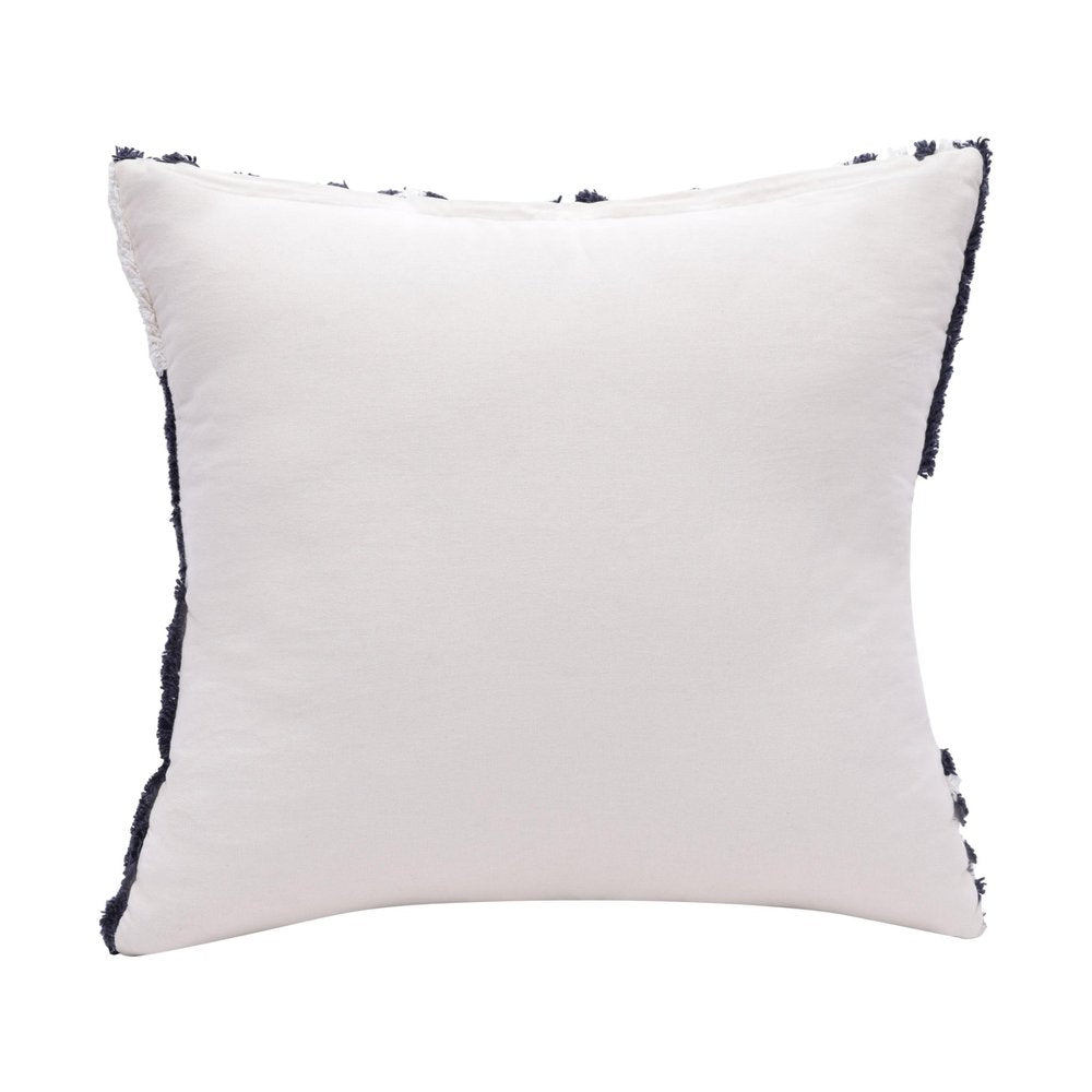 22" Blue And White Geometric Cotton Throw Pillow Cover with Tufts