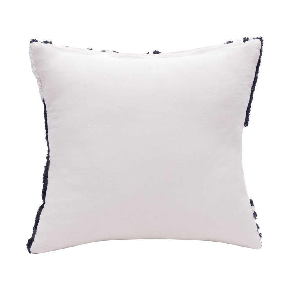 22" Blue And White Geometric Cotton Throw Pillow Cover with Tufts