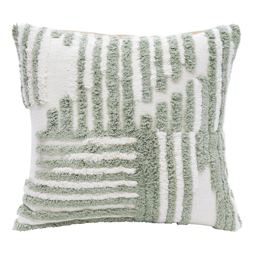 22" Green And White Geometric Cotton Throw Pillow Cover