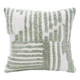 22" Green And White Geometric Cotton Throw Pillow Cover with Tufts