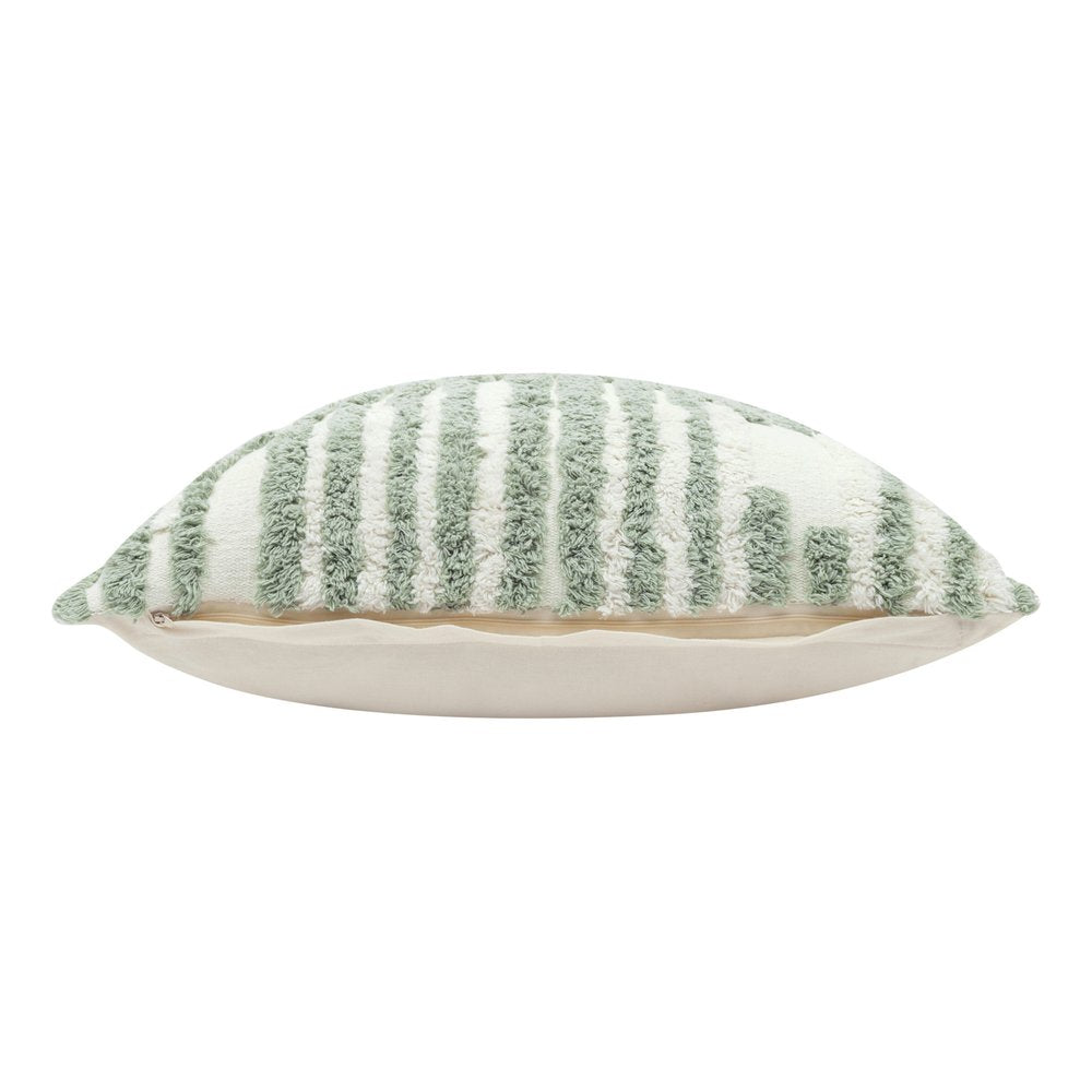 22" Green And White Geometric Cotton Throw Pillow Cover with Tufts