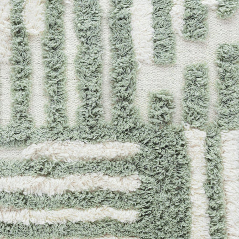 22" Green And White Geometric Cotton Throw Pillow Cover