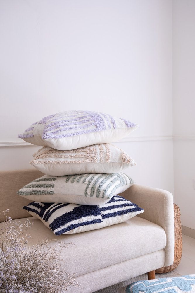 22" Green And White Geometric Cotton Throw Pillow Cover