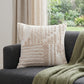 22" Beige And White Geometric Cotton Throw Pillow Cover with Tufts