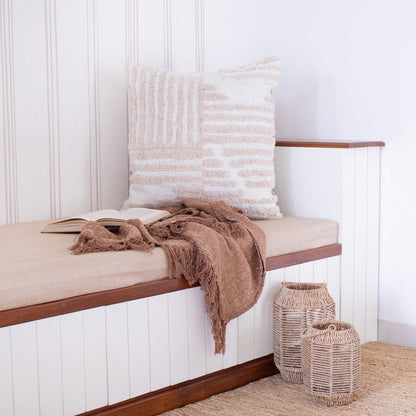 22" Beige And White Geometric Cotton Throw Pillow Cover