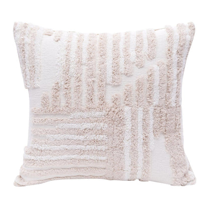 22" Beige And White Geometric Cotton Throw Pillow Cover with Tufts