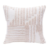 22" Beige And White Geometric Cotton Throw Pillow Cover with Tufts