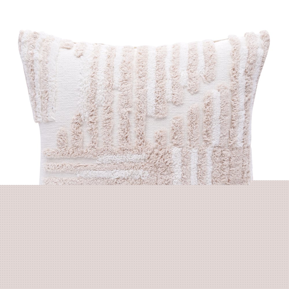 22" Beige And White Geometric Cotton Throw Pillow Cover with Tufts