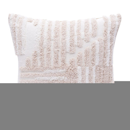 22" Beige And White Geometric Cotton Throw Pillow Cover with Tufts