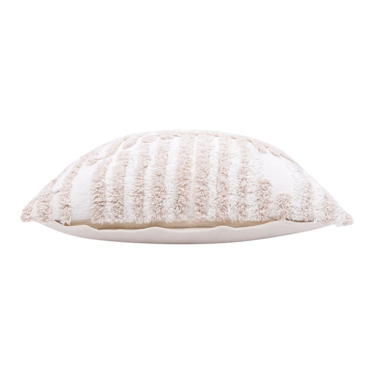 22" Beige And White Geometric Cotton Throw Pillow Cover with Tufts