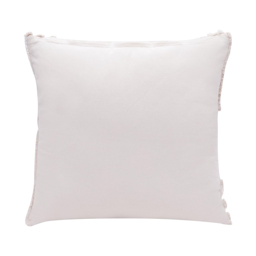 22" Beige And White Geometric Cotton Throw Pillow Cover with Tufts