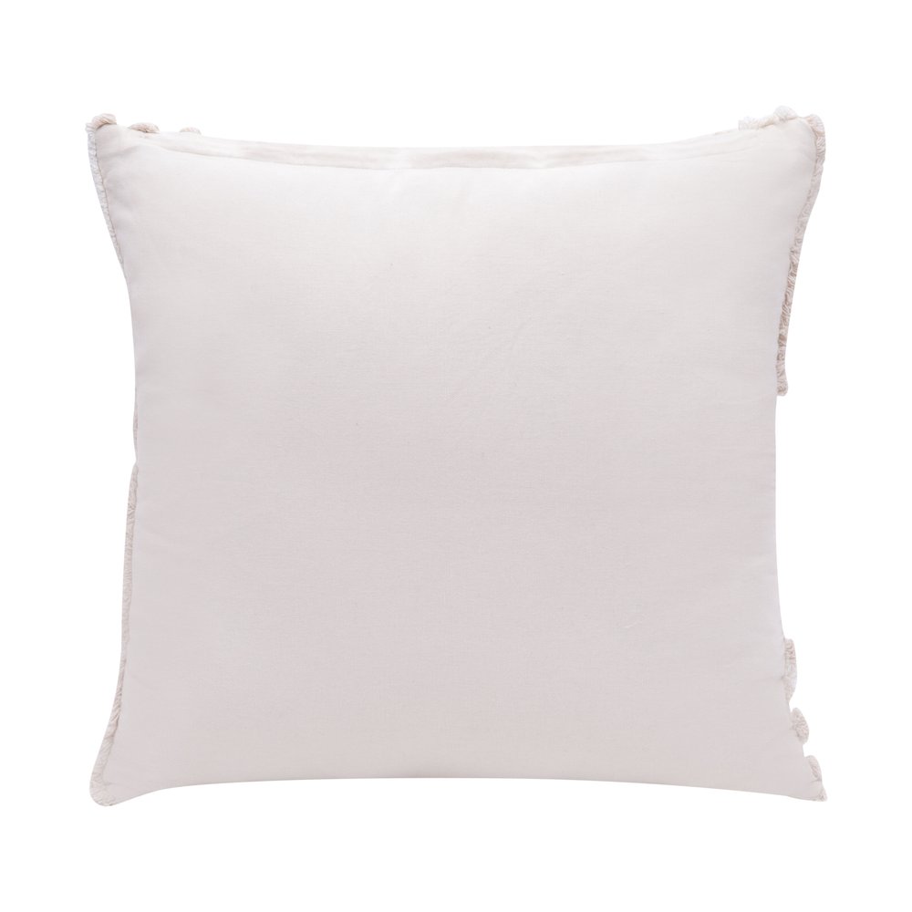 22" Beige And White Geometric Cotton Throw Pillow Cover with Tufts