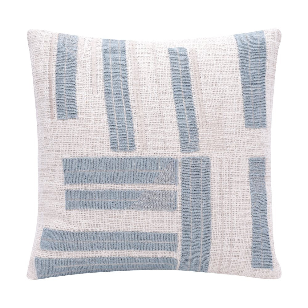 20" Blue And Ivory Striped Cotton Blend Throw Pillow Cover