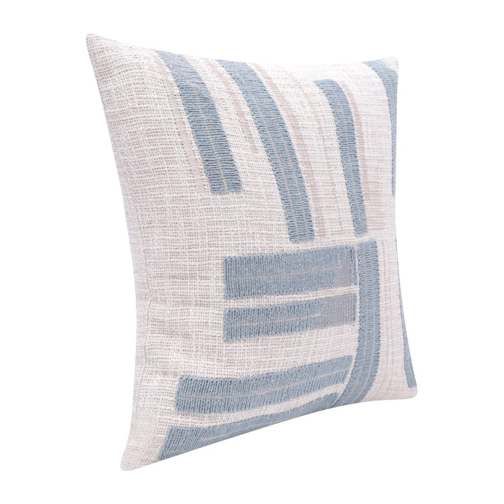 20" Blue And Ivory Striped Cotton Blend Throw Pillow Cover