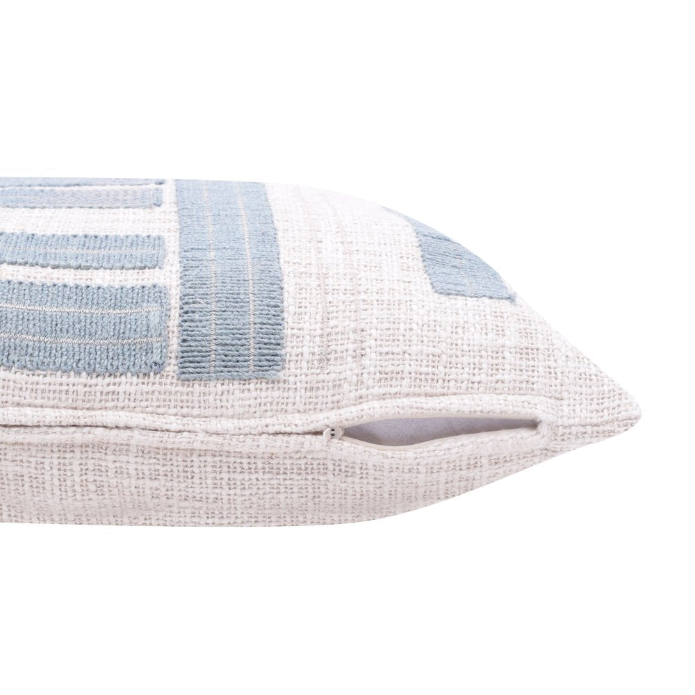 20" Blue And Ivory Striped Cotton Blend Throw Pillow Cover