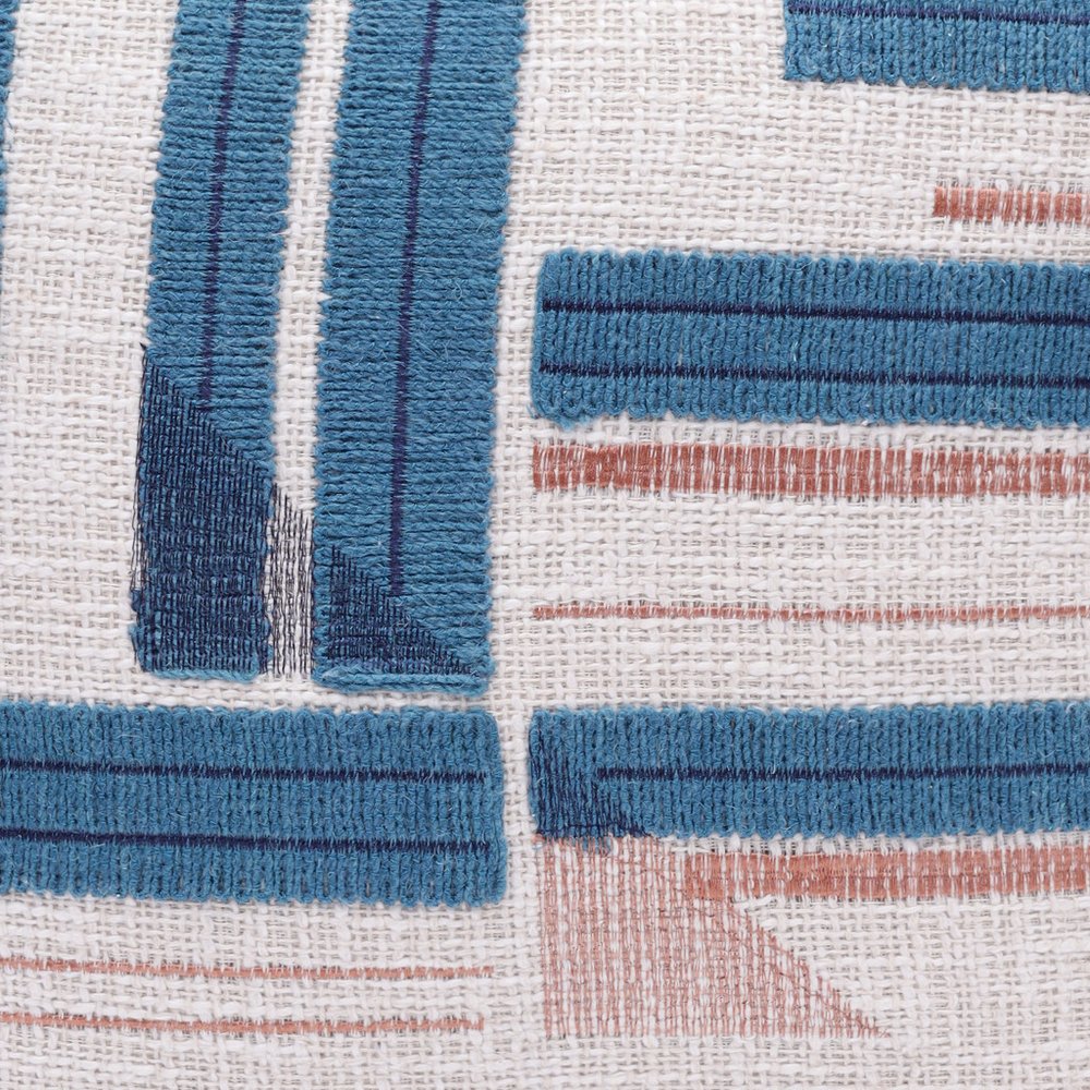20" Teal Blue And Ivory Striped Cotton Blend Throw Pillow Cover