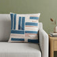 20" Teal Blue And Ivory Striped Cotton Blend Throw Pillow Cover