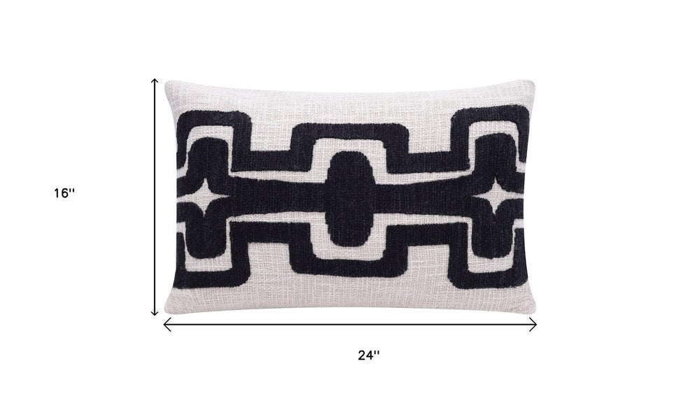 16" X 24" Black And Ivory Lumbar Geometric Cotton Blend Throw Pillow Cover