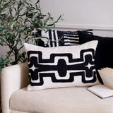 16" X 24" Onyx And Ivory Lumbar Geometric Cotton Blend Throw Pillow Cover