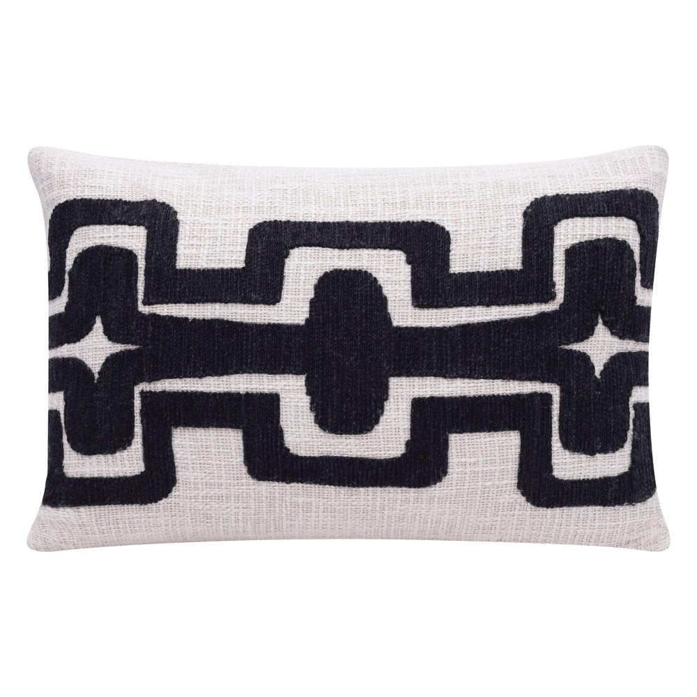 16" X 24" Black And Ivory Lumbar Geometric Cotton Blend Throw Pillow Cover