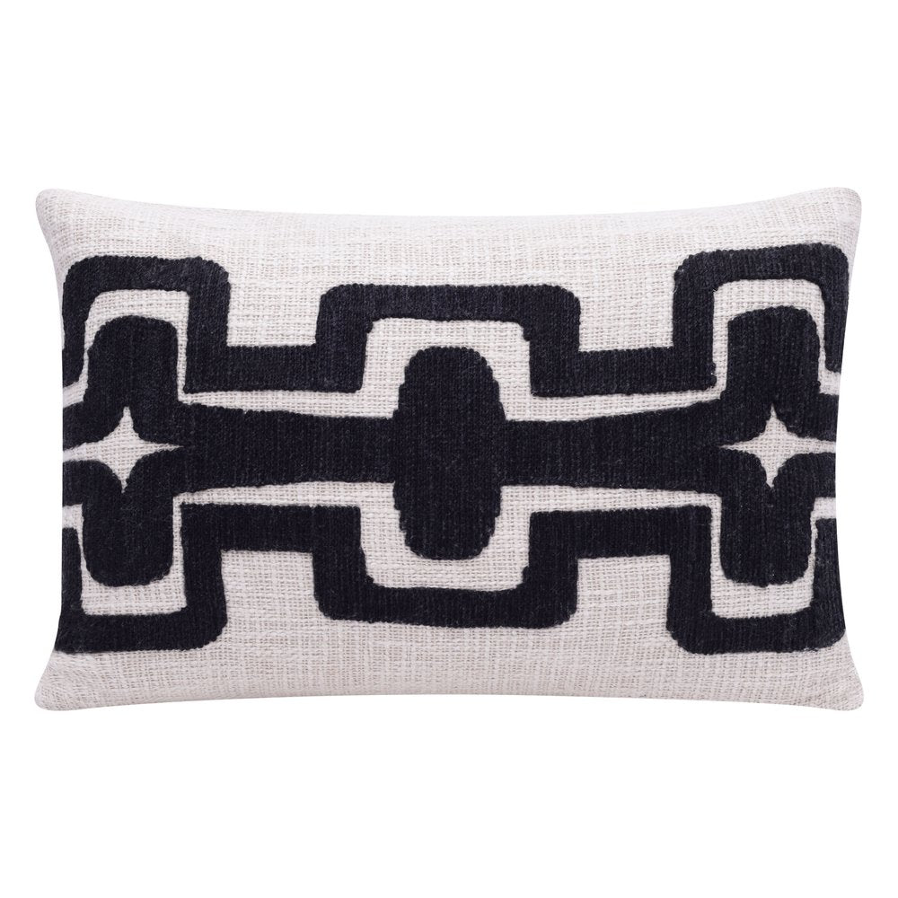 16" X 24" Black And Ivory Lumbar Geometric Cotton Blend Throw Pillow Cover