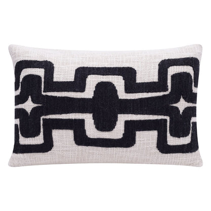 16" X 24" Black And Ivory Lumbar Geometric Cotton Blend Throw Pillow Cover