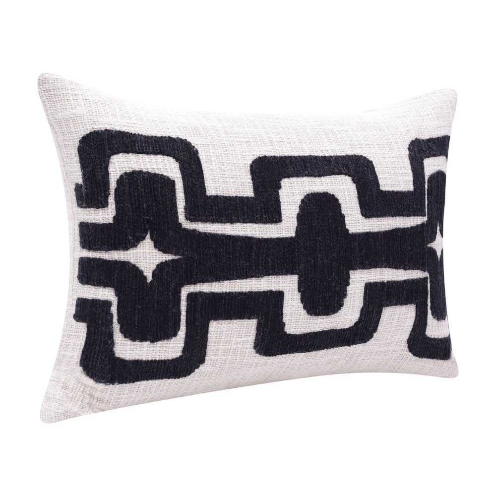 16" X 24" Black And Ivory Lumbar Geometric Cotton Blend Throw Pillow Cover