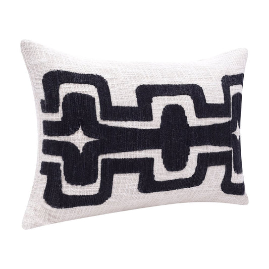 16" X 24" Onyx And Ivory Lumbar Geometric Cotton Blend Throw Pillow Cover