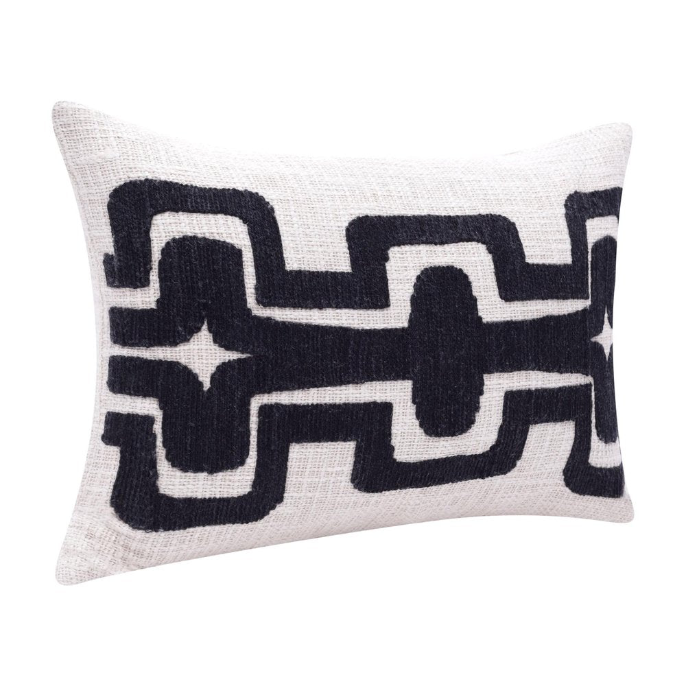 16" X 24" Black And Ivory Lumbar Geometric Cotton Blend Throw Pillow Cover