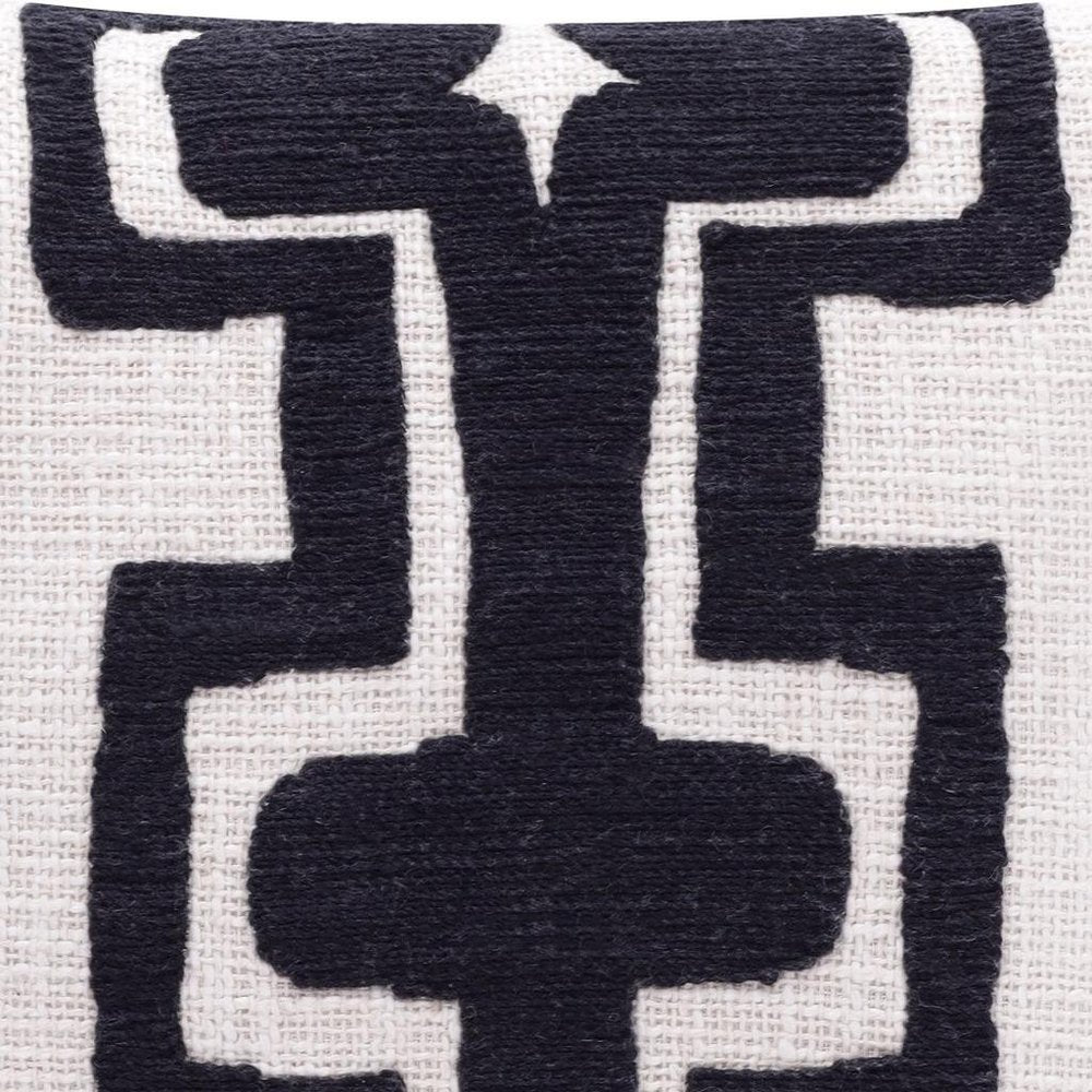 20" Black And Ivory Geometric Cotton Blend Throw Pillow Cover