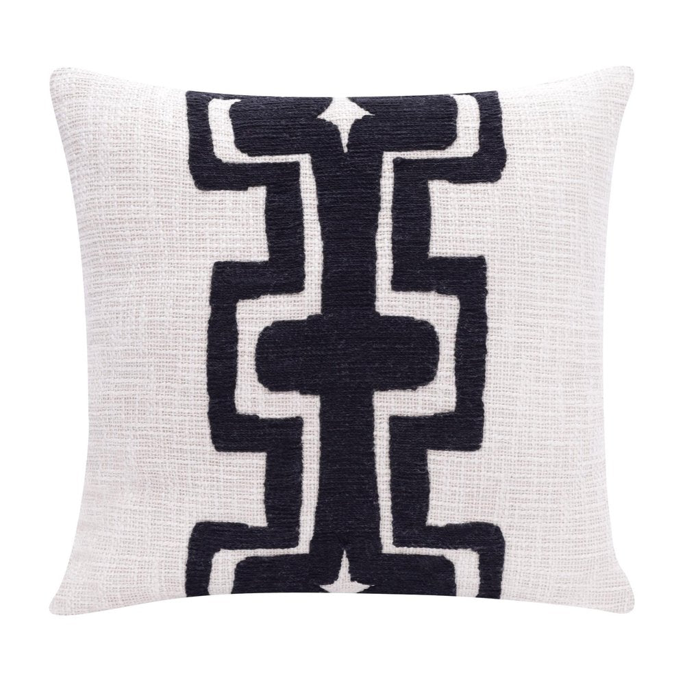 20" Black And Ivory Geometric Cotton Blend Throw Pillow Cover