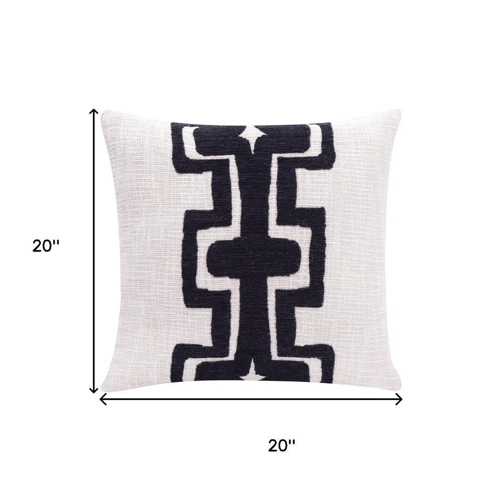 20" Black And Ivory Geometric Cotton Blend Throw Pillow Cover
