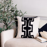20" Onyx And Ivory Geometric Cotton Blend Throw Pillow Cover