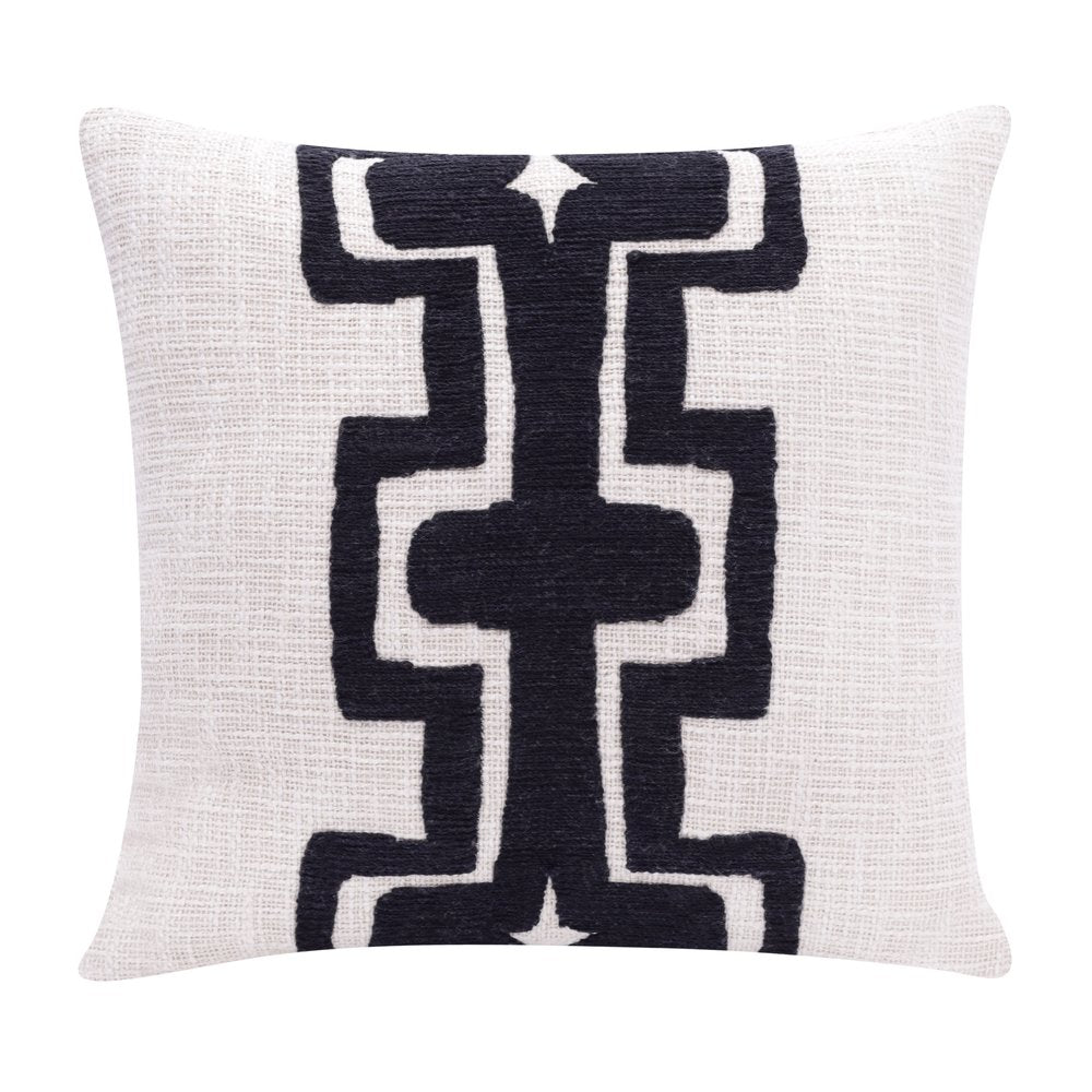 20" Onyx And Ivory Geometric Cotton Blend Throw Pillow Cover