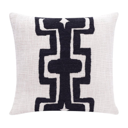 20" Black And Ivory Geometric Cotton Blend Throw Pillow Cover